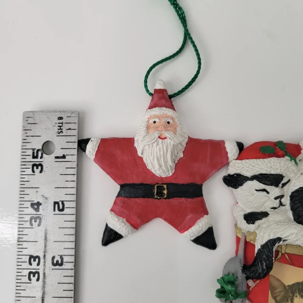 Vintage 1992 Star Santa &‎ Drum Kitten Photo Frame 1991 Christmas Ornaments Lot